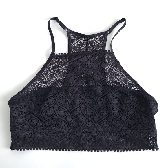 aerie Other - Aerie Black Goth Lace High Neck Adjustable Strap Bralette